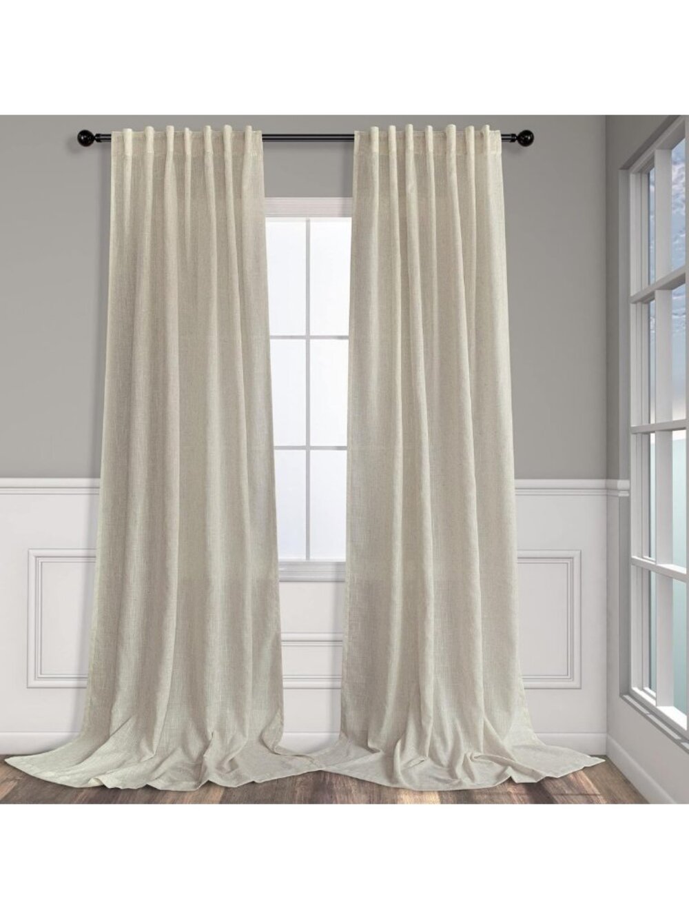 Rustic Farmhouse Flax Linen Curtains 90" Long - 2 Panels, Light Filtering